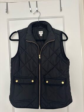 J. Crew Black Quilted Puffer Vest with Gold Hardware
